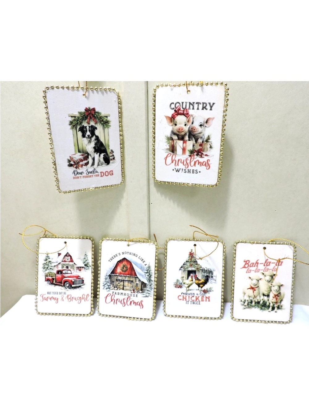 6 Barnyard Ornaments Farmhouse Decoupage Ornaments Handmade